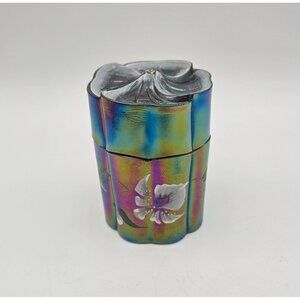 Fenton Amethyst Carnival Glass Handpainted Dresser Lidded Jar